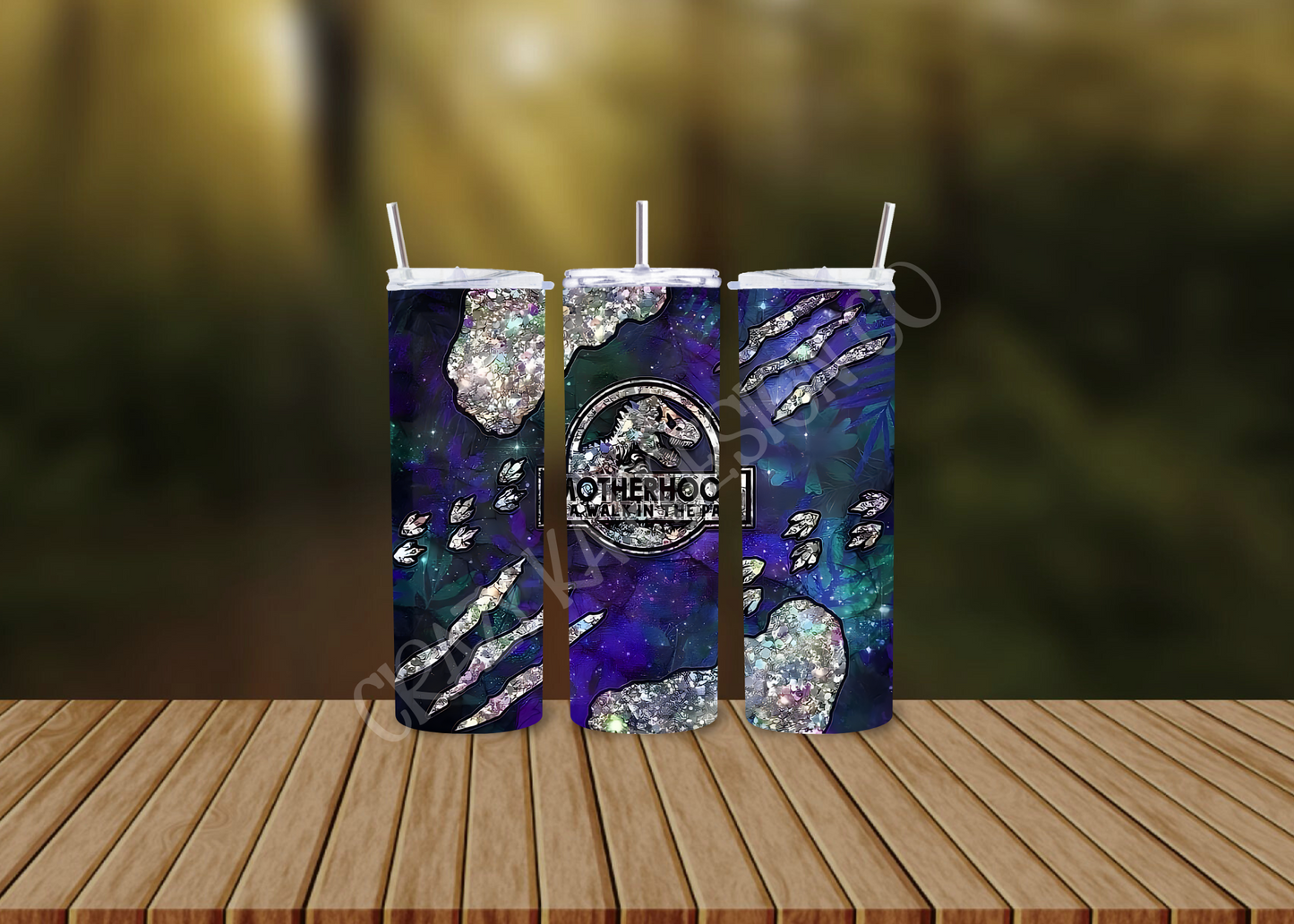 CUSTOMIZABLE MOTHERHOOD IS A WALK IN THE PARK GALAXY HOT AND COLD TUMBLERS - Crazy Kat Design Co