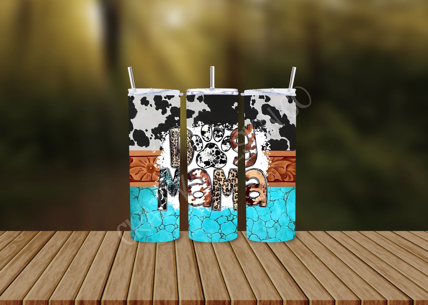CUSTOMIZABLE COW PRINT DOG MAMA HOT AND COLD TUMBLERS