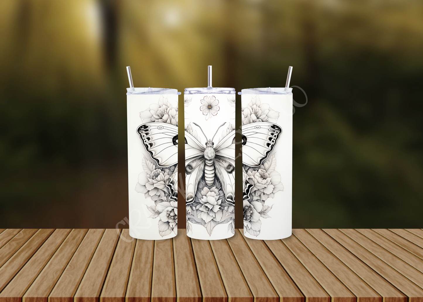 CUSTOMIZABLE BLACK AND WHITE BUTTERFLY HOT AND COLD TUMBLERS