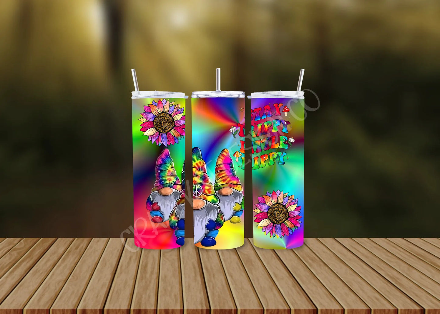 CUSTOMIZABLE GNOME STAY TRIPPY LITTLE HIPPIE HOT AND COLD TUMBLERS - Crazy Kat Design Co