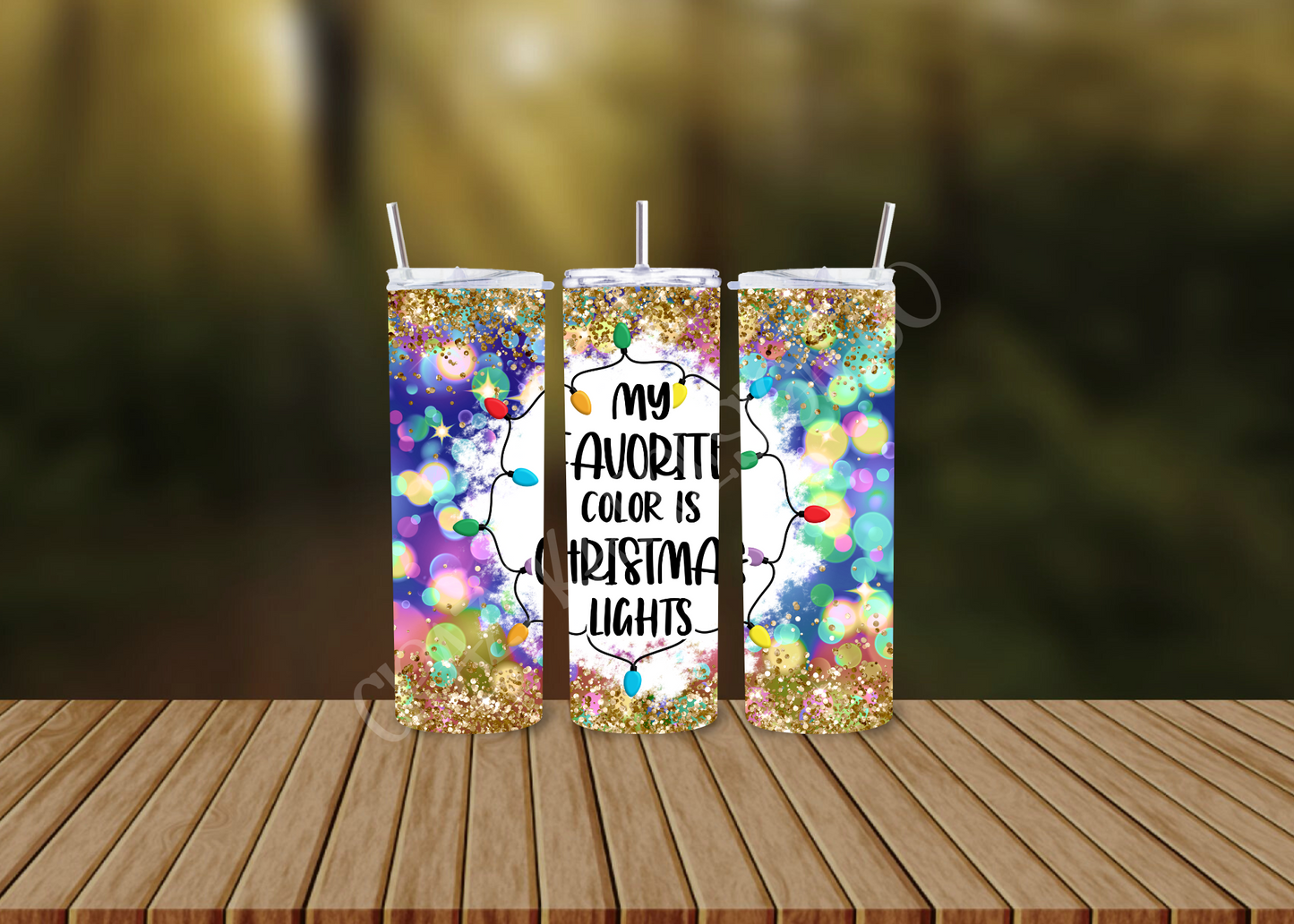 CUSTOMIZABLE MY FAVORITE COLOR IS CHRISTMAS LIGHTS HOT AND COLD TUMBLERS