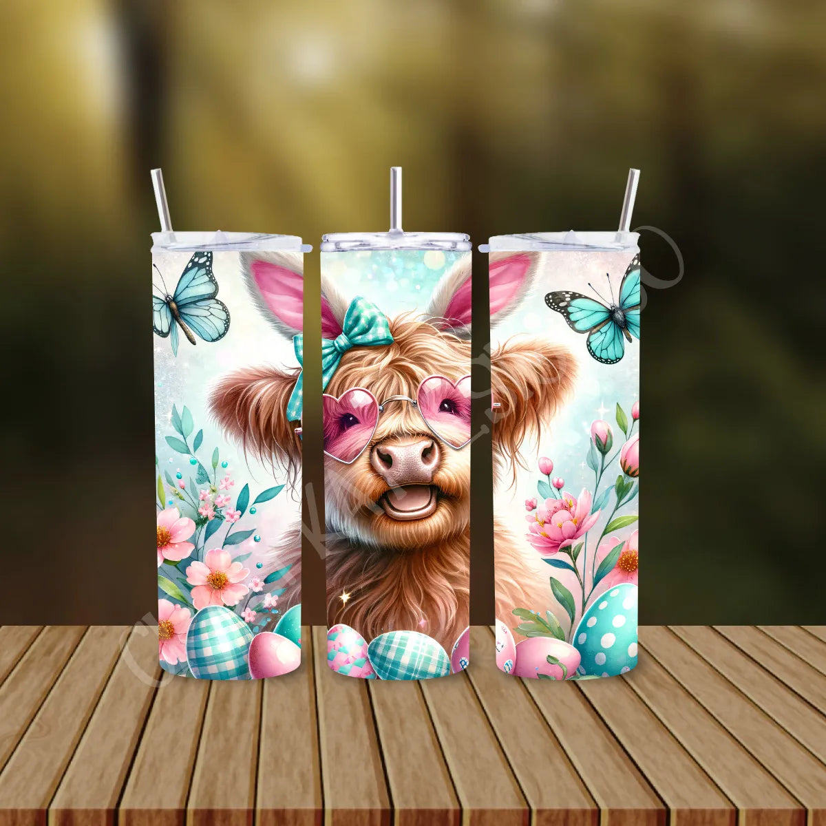 CUSTOMIZABLE HIGHLAND COW EASTER HOT AND COLD TUMBLER - Crazy Kat Design Co