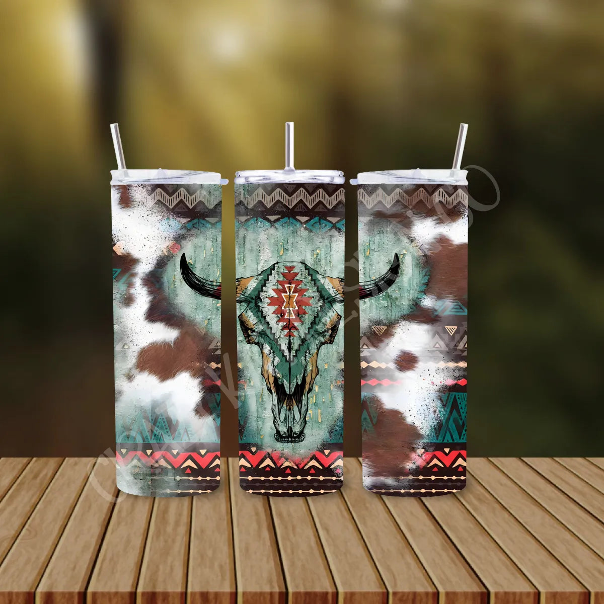 CUSTOMIZABLE BULL SKULL HOT AND COLD TUMBLER - Crazy Kat Design Co