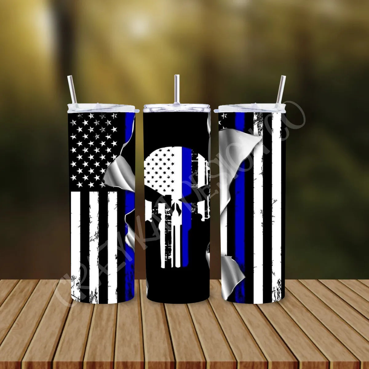 CUSTOMIZABLE PUNISHER SKULL AMERICAN FLAG HOT AND COLD TUMBLER - Crazy Kat Design Co