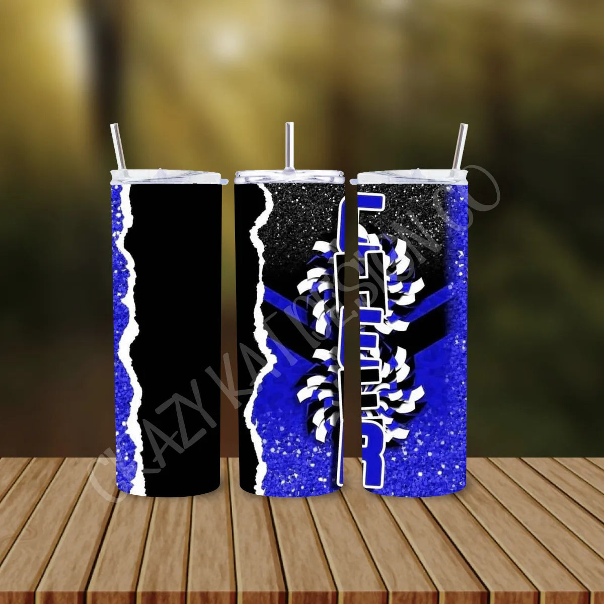 CUSTOMIZABLE BLACK AND BLUE CHEER HOT AND COLD TUMBLER - Crazy Kat Design Co