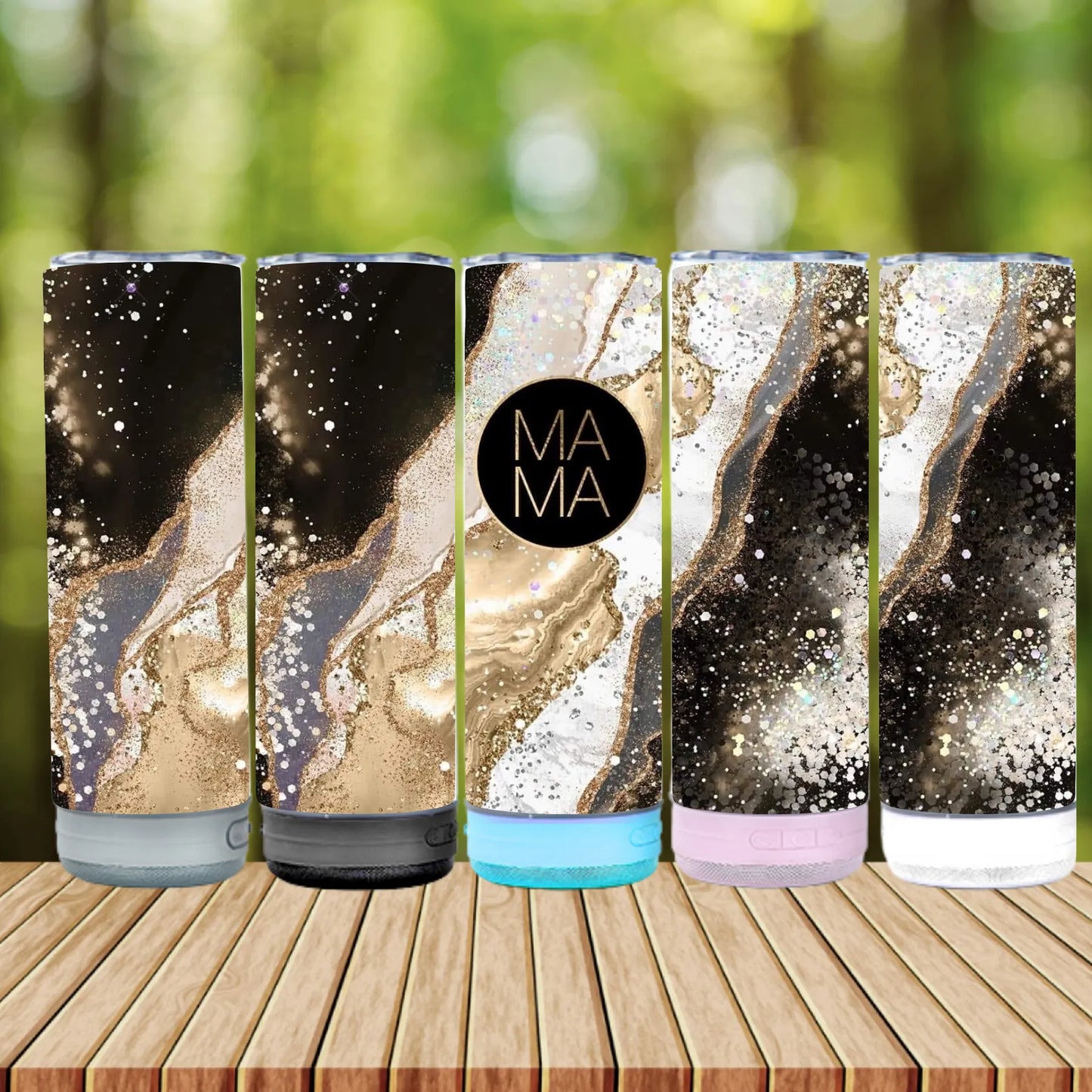 CUSTOMIZABLE MAMA BLACK AND GOLD AGATE HOT AND COLD TUMBLER - Crazy Kat Design Co