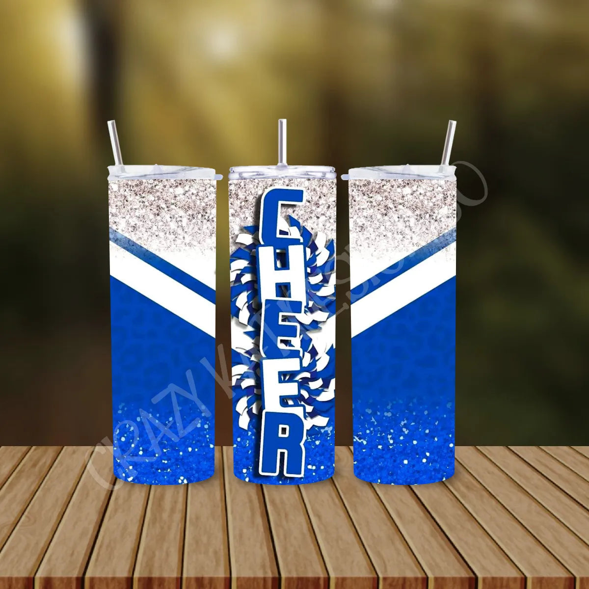 CUSTOMIZABLE SILVER AND BLUE CHEER HOT AND COLD TUMBLER - Crazy Kat Design Co