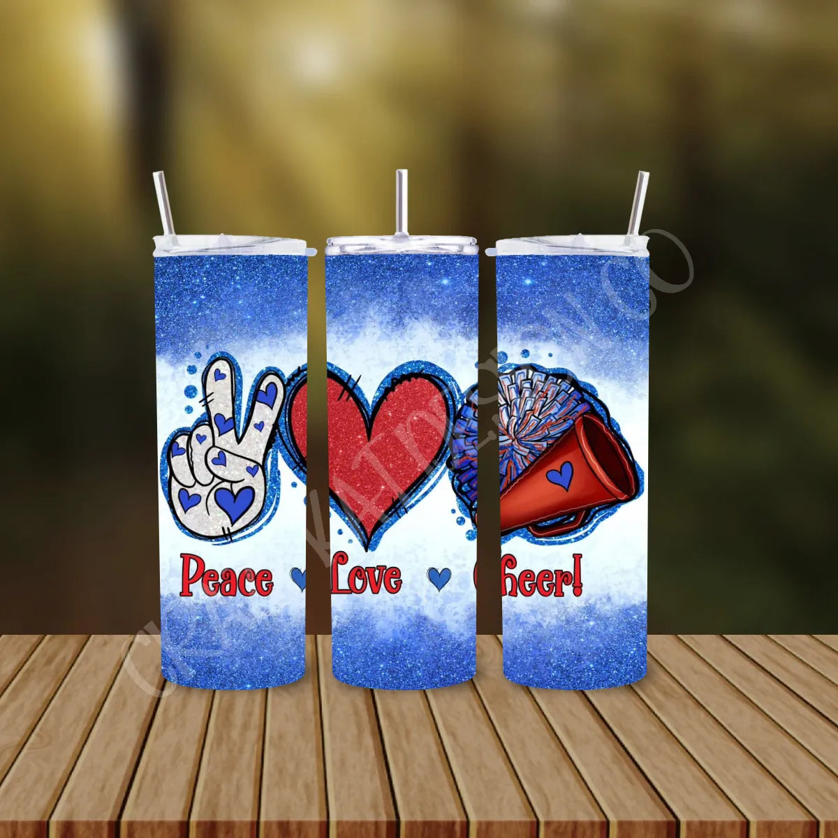 CUSTOMIZABLE PEACE LOVE AND CHEER HOT AND COLD TUMBLER - Crazy Kat Design Co