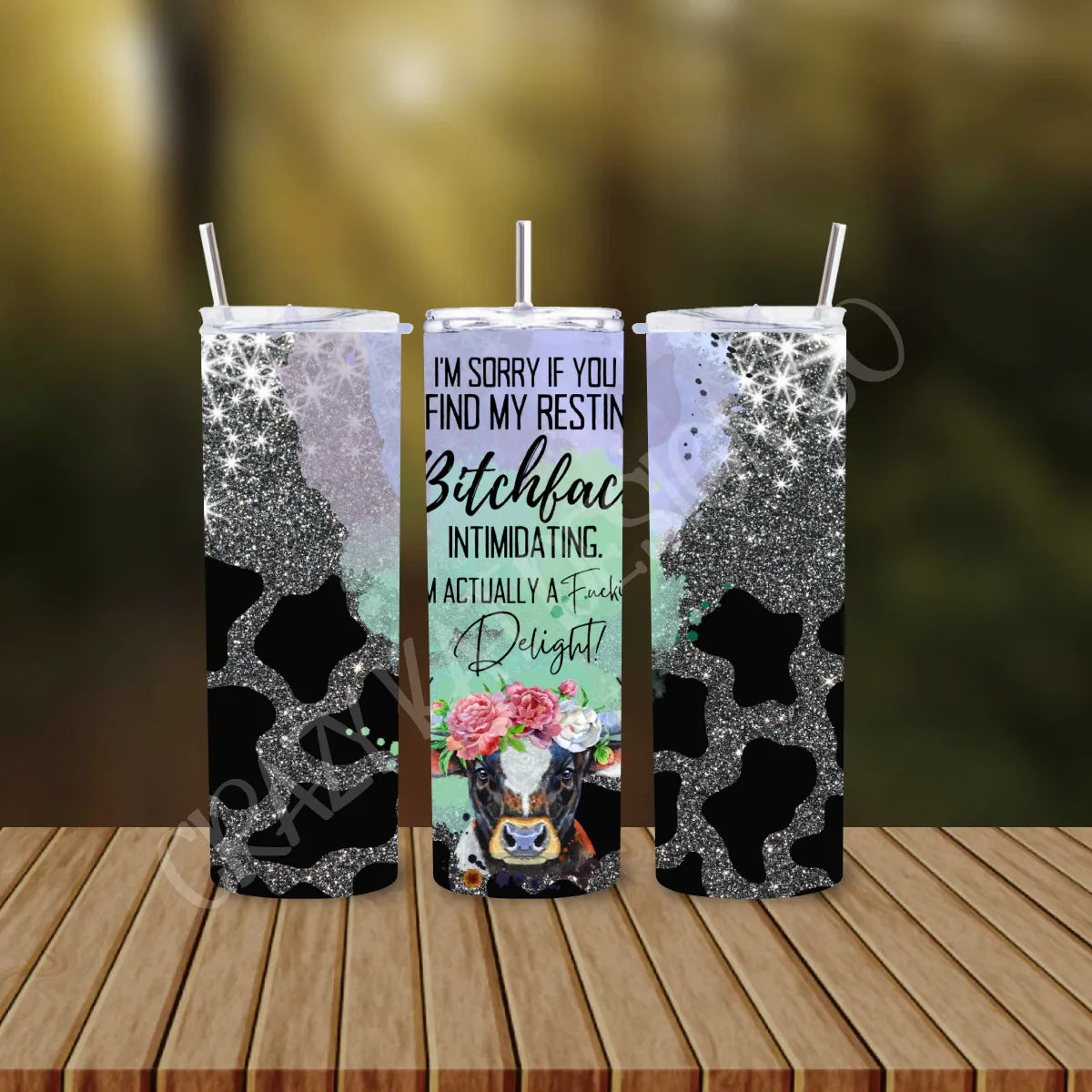 CUSTOMIZABLE RESTING BITCH FACE COW HOT AND COLD TUMBLER - Crazy Kat Design Co