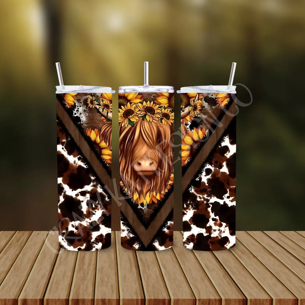 CUSTOMIZABLE HIGHLAND COW AND SUNFLOWERS HOT AND COLD TUMBLER - Crazy Kat Design Co