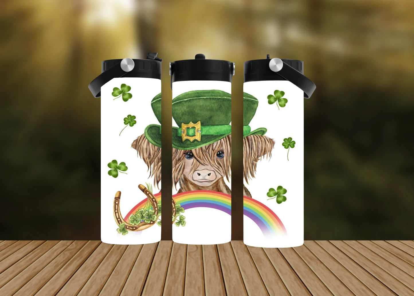 CUSTOMIZABLE HIGHLAND COW ST PATTYS DAY HOT AND COLD TUMBLER - Crazy Kat Design Co