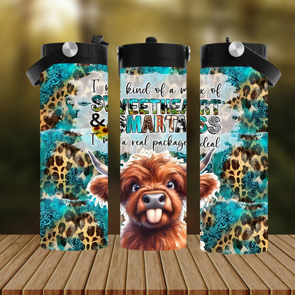 CUSTOMIZABLE HIGHLAND COW I'M KIND OF A SWEETHEART & SMARTASS HOT AND COLD TUMBLER - Crazy Kat Design Co