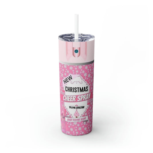 Christmas Cheer Spray Bottle Skinny Tumbler with Straw, 20oz - Crazy Kat Design Co