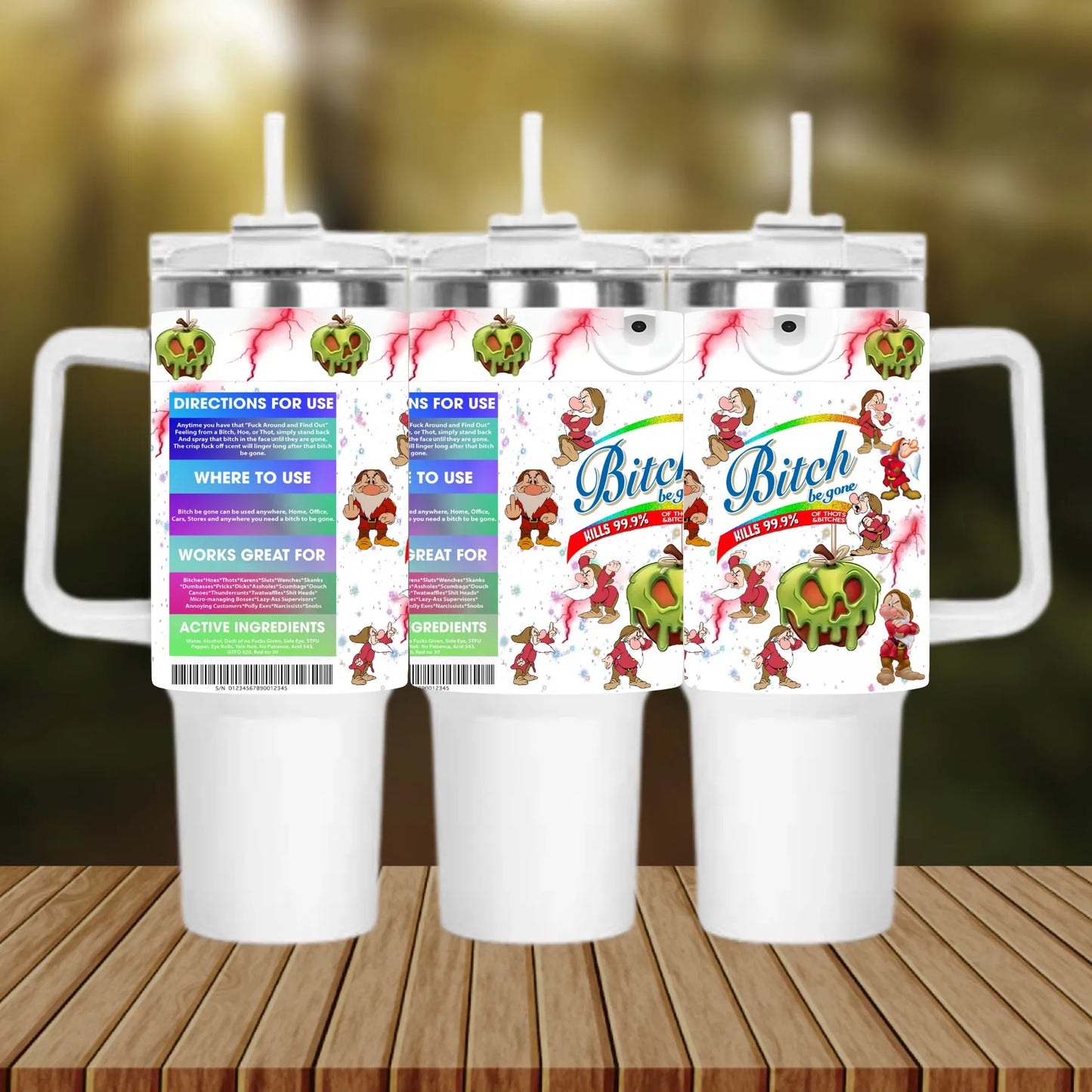 CUSTOMIZABLE BITCH BE GONE 7 DWARFS HOT AND COLD TUMBLER - Crazy Kat Design Co