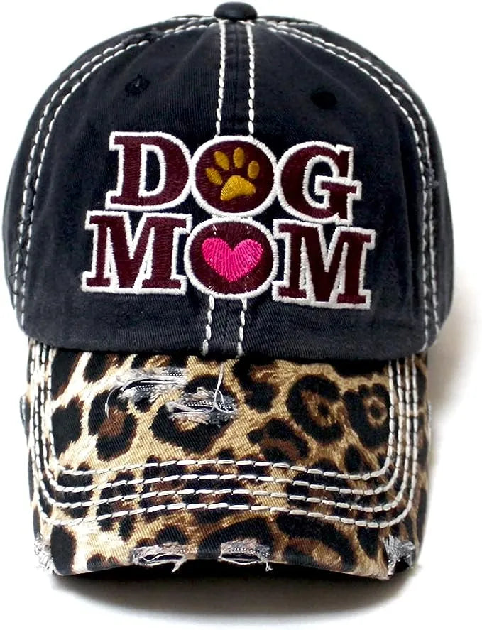 Dog MOM Womens Baseball Cap Distressed Vintage Unconstructed Embroidered Patch Hat - Crazy Kat Design Co