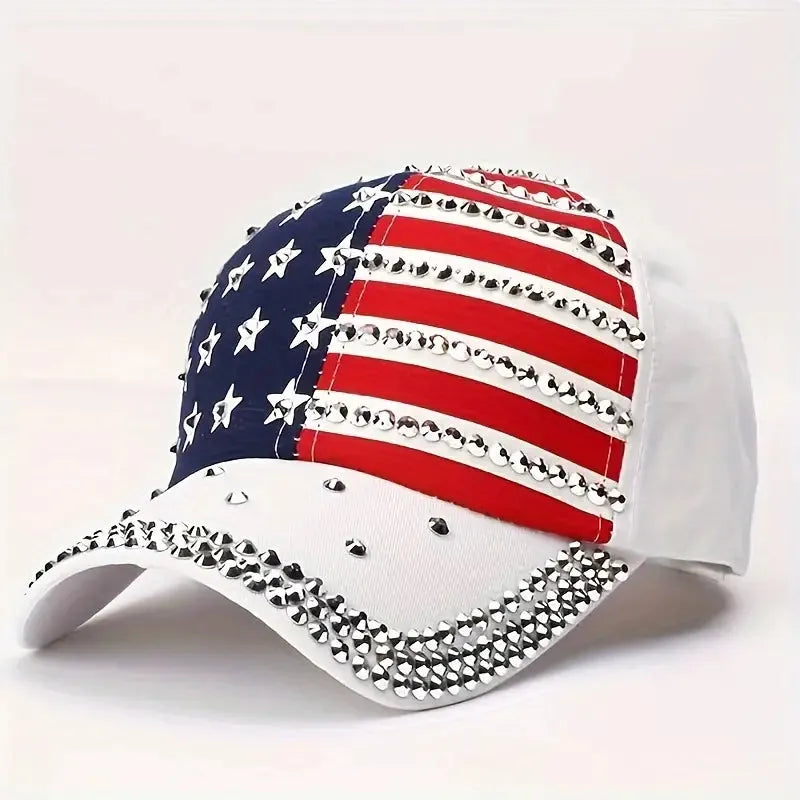 Vibrant American Flag Rhinestone Star hat - Crazy Kat Design Co