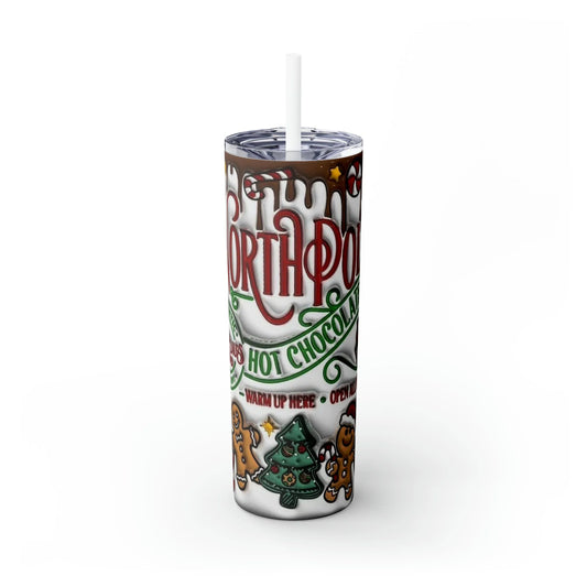 North Pole Santa 3d Puff Skinny Tumbler with Straw, 20oz - Crazy Kat Design Co