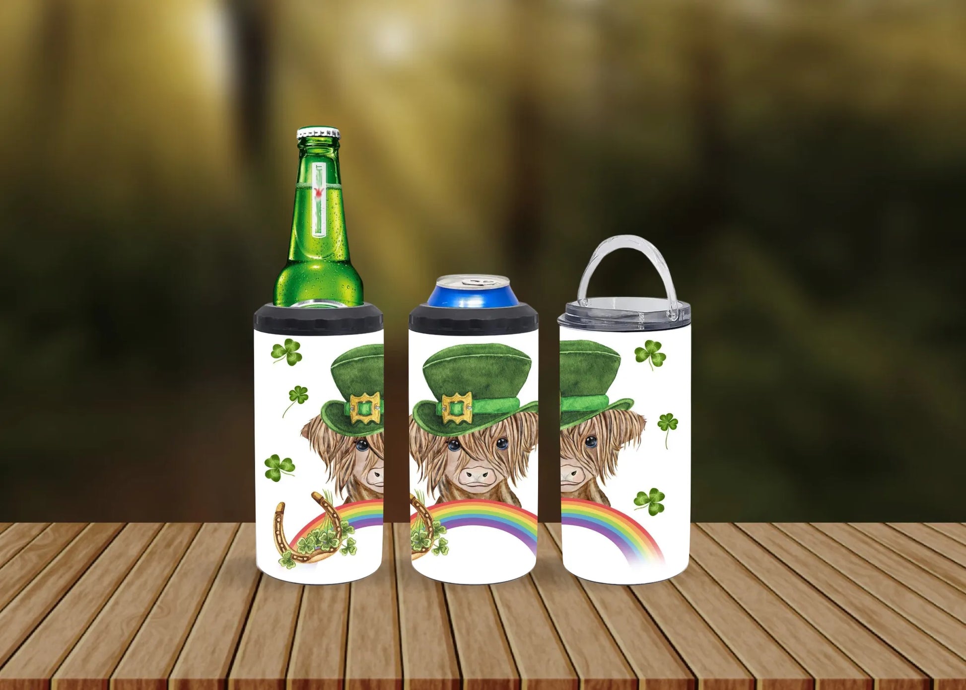 CUSTOMIZABLE HIGHLAND COW ST PATTYS DAY HOT AND COLD TUMBLER - Crazy Kat Design Co