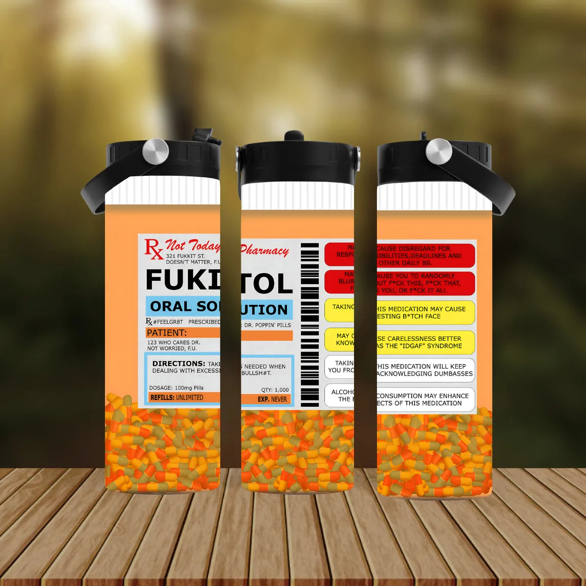 CUSTOMIZABLE FUKITOL MEDICINE BOTTLE HOT AND COLD TUMBLER - Crazy Kat Design Co