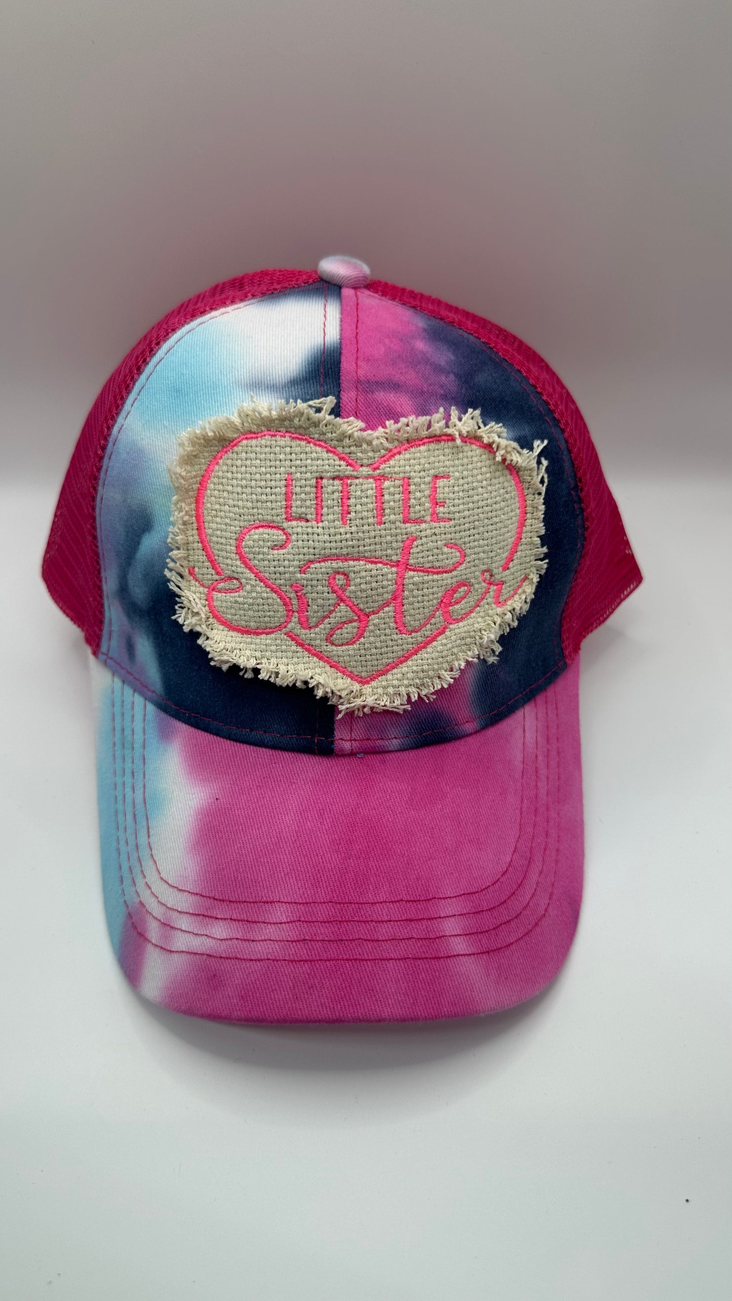 Big Sister/ Little Sister Heart Embroidered Pony Tail Hat