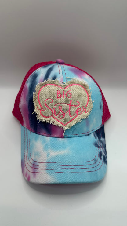 Big Sister/ Little Sister Heart Embroidered Pony Tail Hat