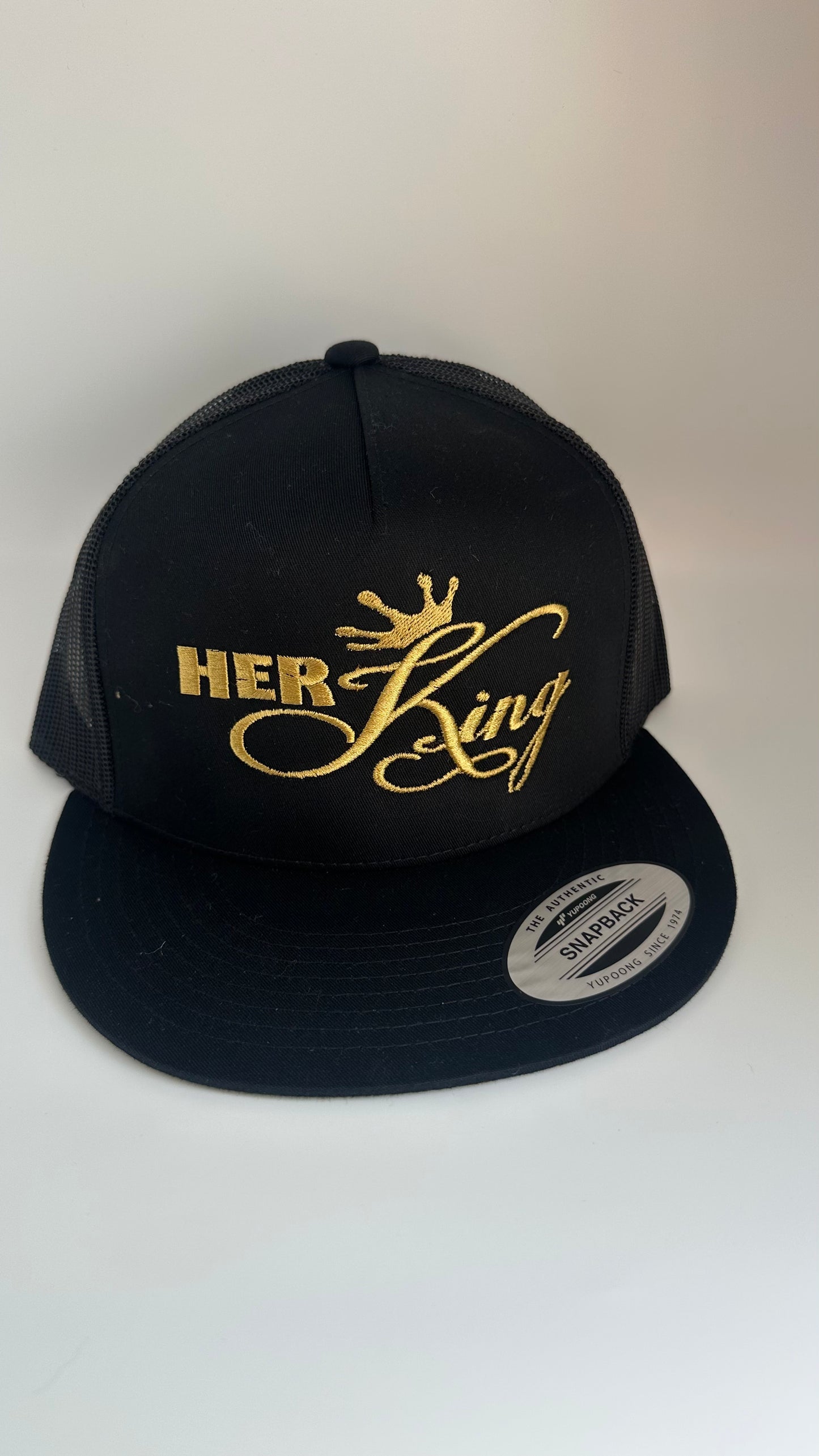 Her King/ His Queen Black and Gold Embroidered Hat