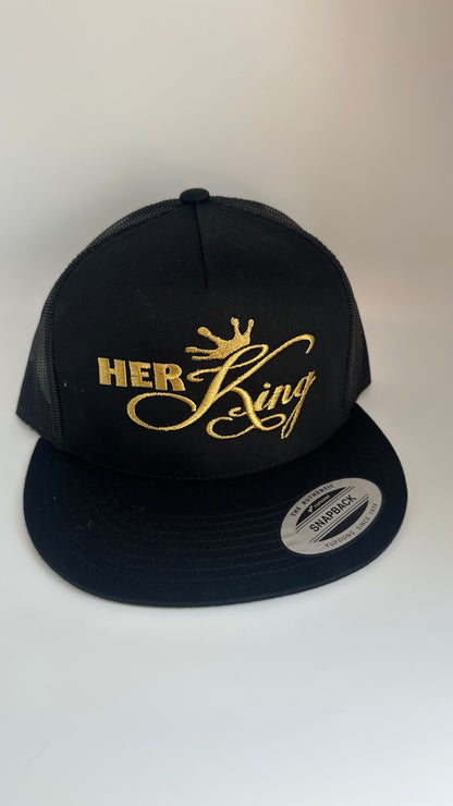 Her King/ His Queen Black and Gold Embroidered Hat