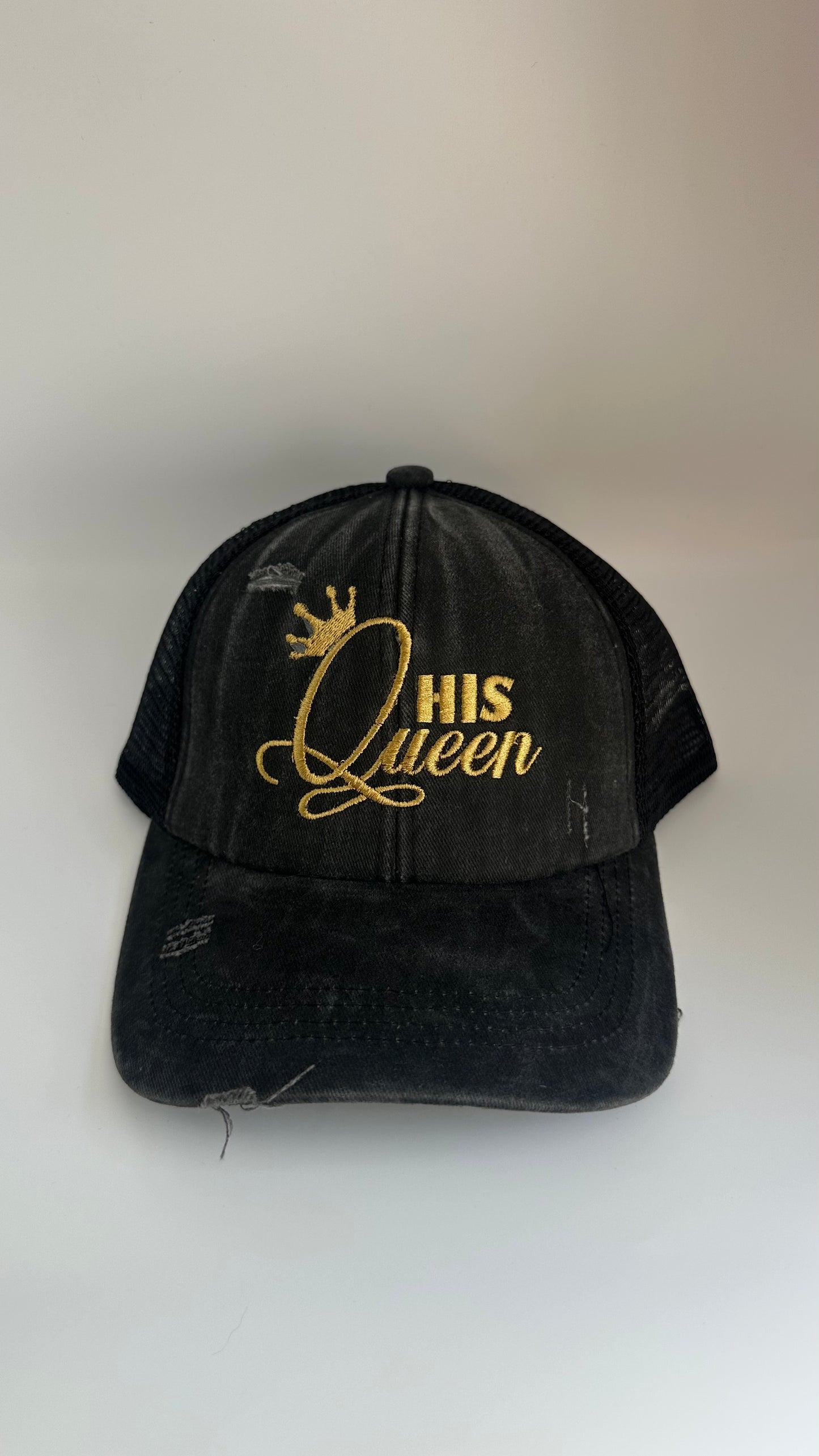 Her King/ His Queen Black and Gold Embroidered Hat