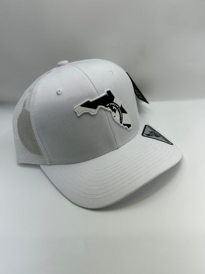 Florida State Flag Black and White PVC Patch Kamel 815 Snapback Mesh Trucker Cap Slight Curve Hat Structured Mesh Back Adjustable Baseball Cap