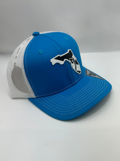 Florida State Flag Black and White PVC Patch Kamel 815 Snapback Mesh Trucker Cap Slight Curve Hat Structured Mesh Back Adjustable Baseball Cap