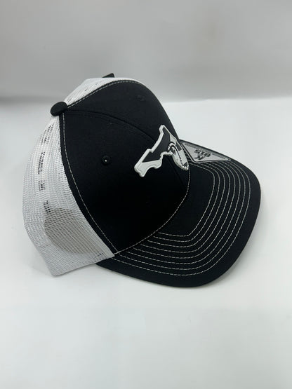 Florida State Flag Black and White PVC Patch Kamel 815 Snapback Mesh Trucker Cap Slight Curve Hat Structured Mesh Back Adjustable Baseball Cap