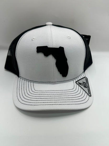 Florida State Flag Black PVC Patch Kamel 815 Snapback Mesh Trucker Cap Slight Curve Hat Structured Mesh Back Adjustable Baseball Hat