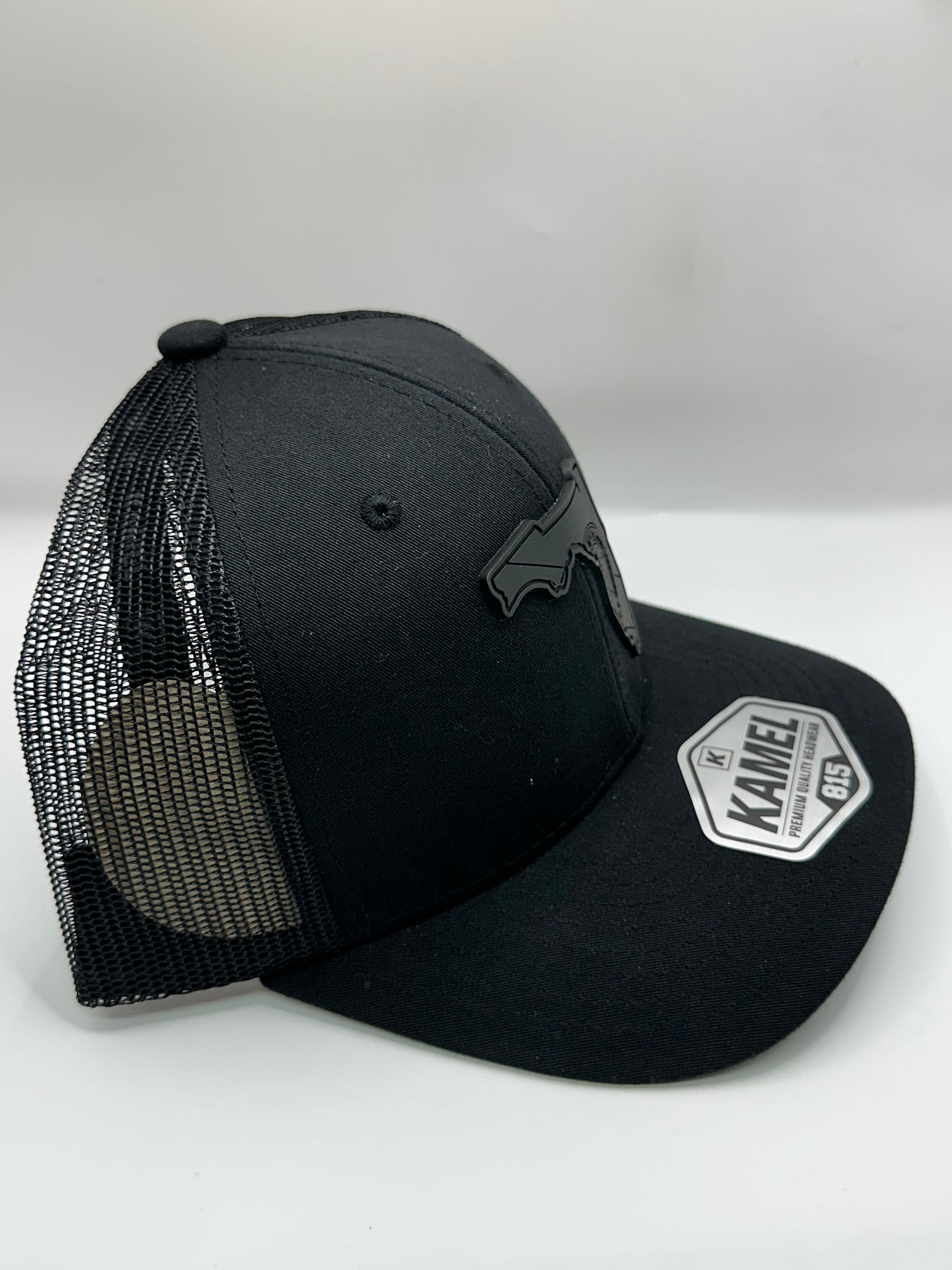 Florida State Flag Black PVC Patch Kamel 815 Snapback Mesh Trucker Cap Slight Curve Hat Structured Mesh Back Adjustable Baseball Hat