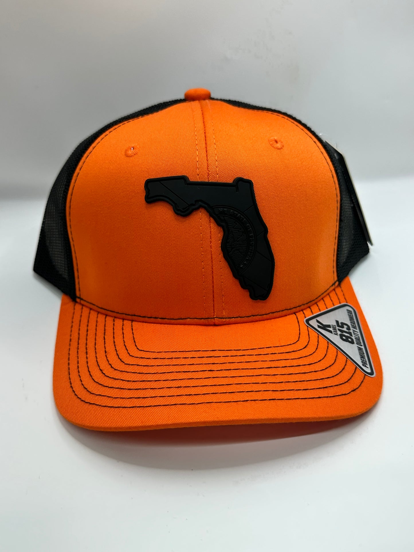 Florida State Flag Black PVC Patch Kamel 815 Snapback Mesh Trucker Cap Slight Curve Hat Structured Mesh Back Adjustable Baseball Hat