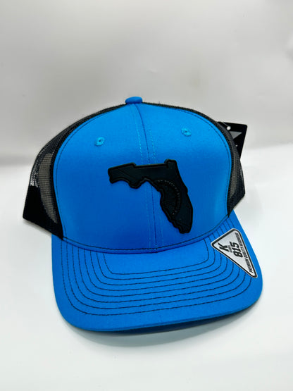 Florida State Flag Black PVC Patch Kamel 815 Snapback Mesh Trucker Cap Slight Curve Hat Structured Mesh Back Adjustable Baseball Hat