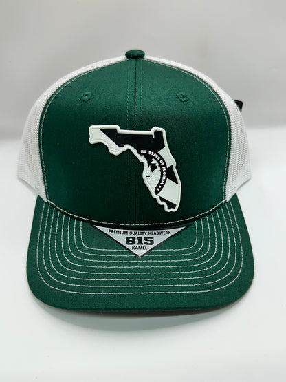 Florida State Flag Black and White PVC Patch Kamel 815 Snapback Mesh Trucker Cap Slight Curve Hat Structured Mesh Back Adjustable Baseball Cap