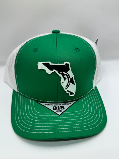 Florida State Flag Black and White PVC Patch Kamel 815 Snapback Mesh Trucker Cap Slight Curve Hat Structured Mesh Back Adjustable Baseball Cap