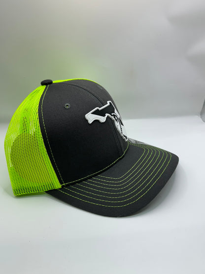 Florida State Flag Black and White PVC Patch Kamel 815 Snapback Mesh Trucker Cap Slight Curve Hat Structured Mesh Back Adjustable Baseball Cap