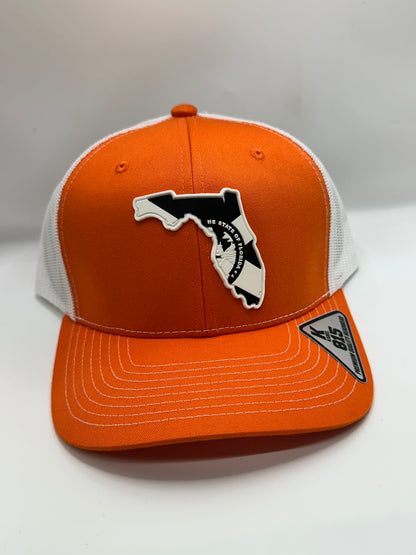 Florida State Flag Black and White PVC Patch Kamel 815 Snapback Mesh Trucker Cap Slight Curve Hat Structured Mesh Back Adjustable Baseball Cap