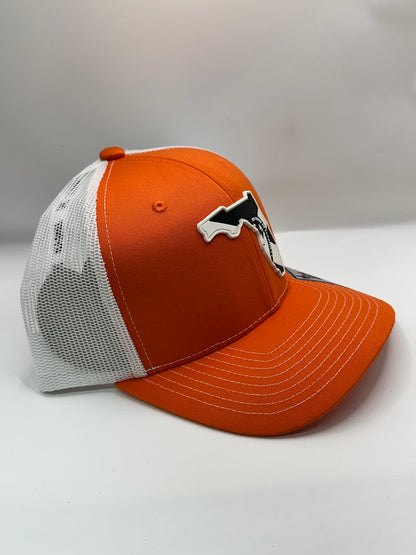 Florida State Flag Black and White PVC Patch Kamel 815 Snapback Mesh Trucker Cap Slight Curve Hat Structured Mesh Back Adjustable Baseball Cap