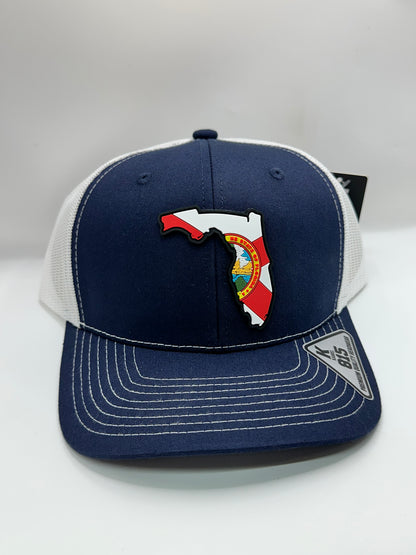 Florida State Flag PVC Patch Kamel 815 Snapback Mesh Trucker Cap Slight Curve Hat Structured Mesh Back Adjustable Baseball Hat