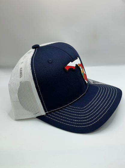 Florida State Flag PVC Patch Kamel 815 Snapback Mesh Trucker Cap Slight Curve Hat Structured Mesh Back Adjustable Baseball Hat