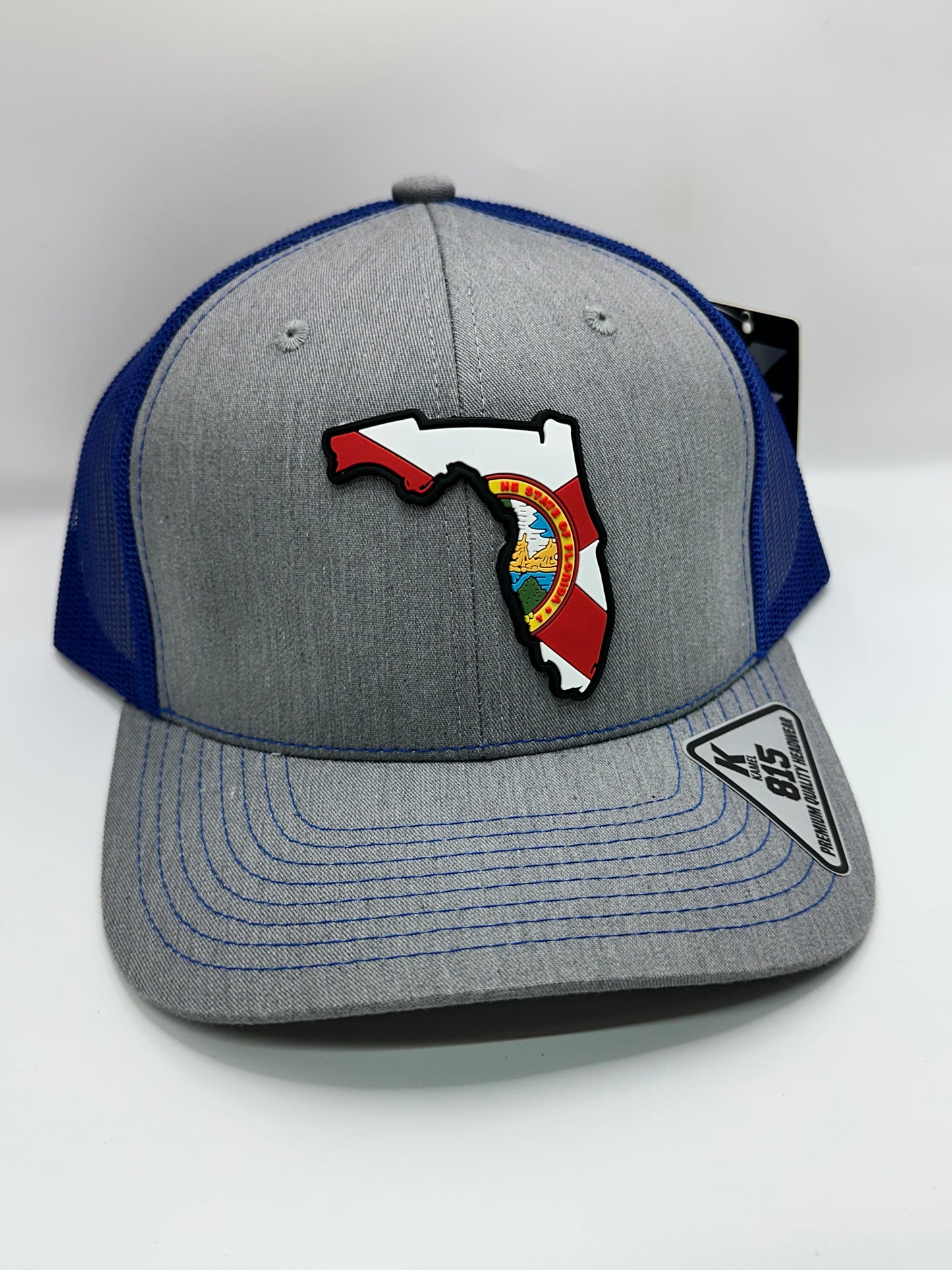 Florida State Flag PVC Patch Kamel 815 Snapback Mesh Trucker Cap Slight Curve Hat Structured Mesh Back Adjustable Baseball Hat