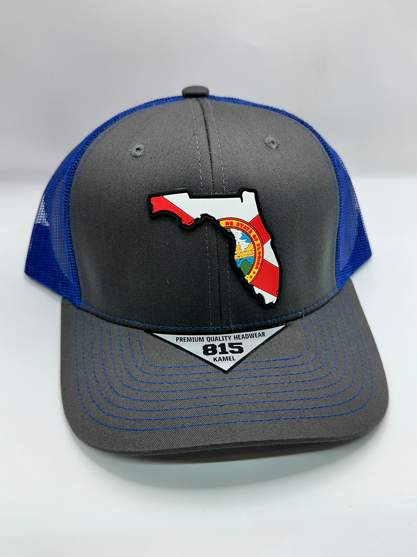 Florida State Flag PVC Patch Kamel 815 Snapback Mesh Trucker Cap Slight Curve Hat Structured Mesh Back Adjustable Baseball Hat