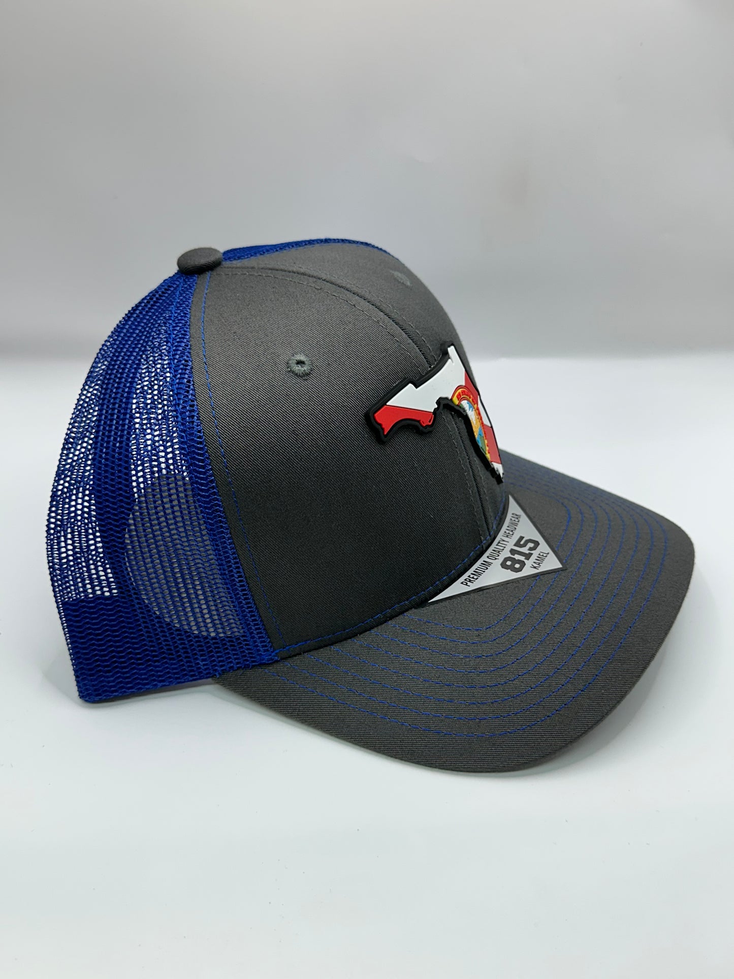 Florida State Flag PVC Patch Kamel 815 Snapback Mesh Trucker Cap Slight Curve Hat Structured Mesh Back Adjustable Baseball Hat