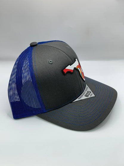 Florida State Flag PVC Patch Kamel 815 Snapback Mesh Trucker Cap Slight Curve Hat Structured Mesh Back Adjustable Baseball Hat