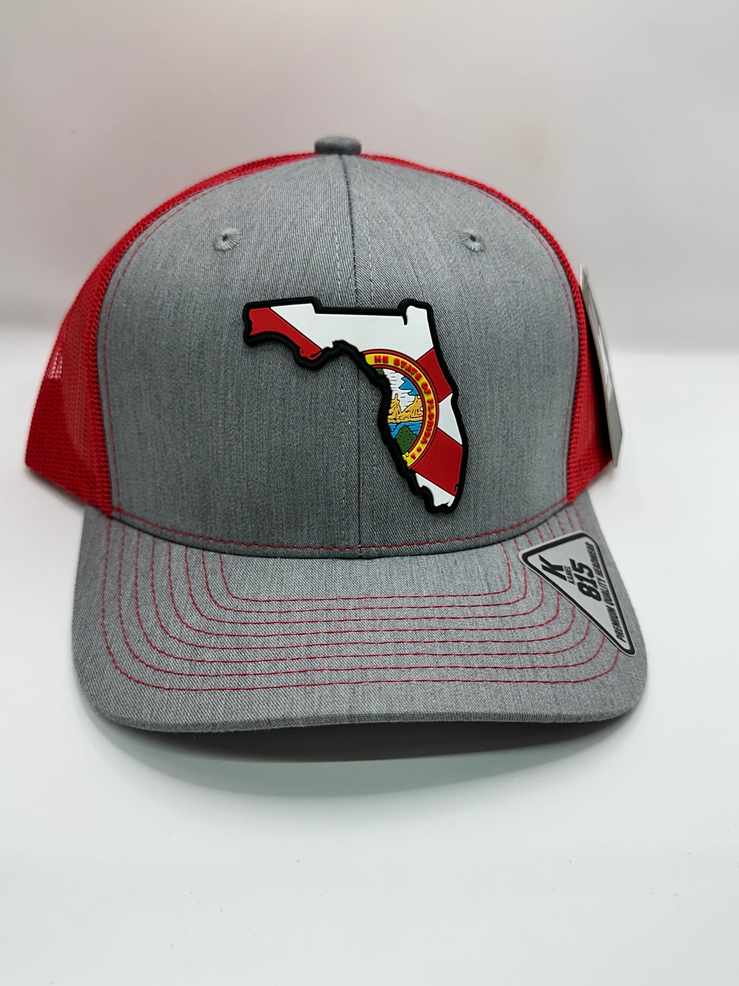 Florida State Flag PVC Patch Kamel 815 Snapback Mesh Trucker Cap Slight Curve Hat Structured Mesh Back Adjustable Baseball Hat