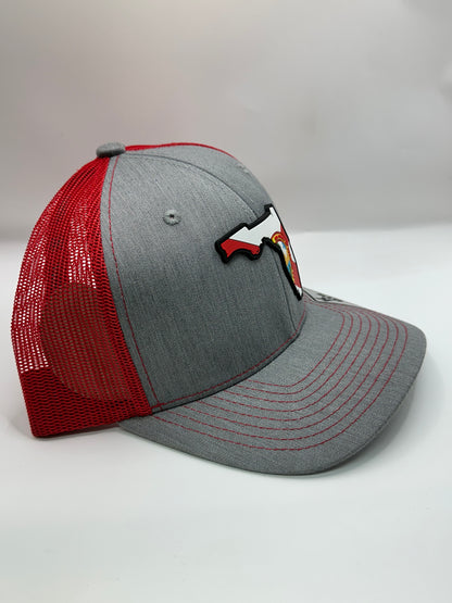 Florida State Flag PVC Patch Kamel 815 Snapback Mesh Trucker Cap Slight Curve Hat Structured Mesh Back Adjustable Baseball Hat