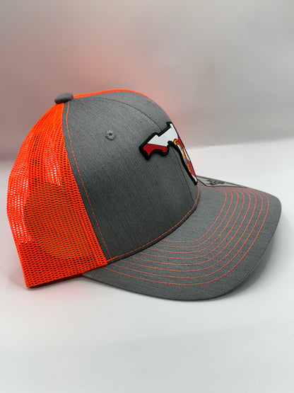 Florida State Flag PVC Patch Kamel 815 Snapback Mesh Trucker Cap Slight Curve Hat Structured Mesh Back Adjustable Baseball Hat