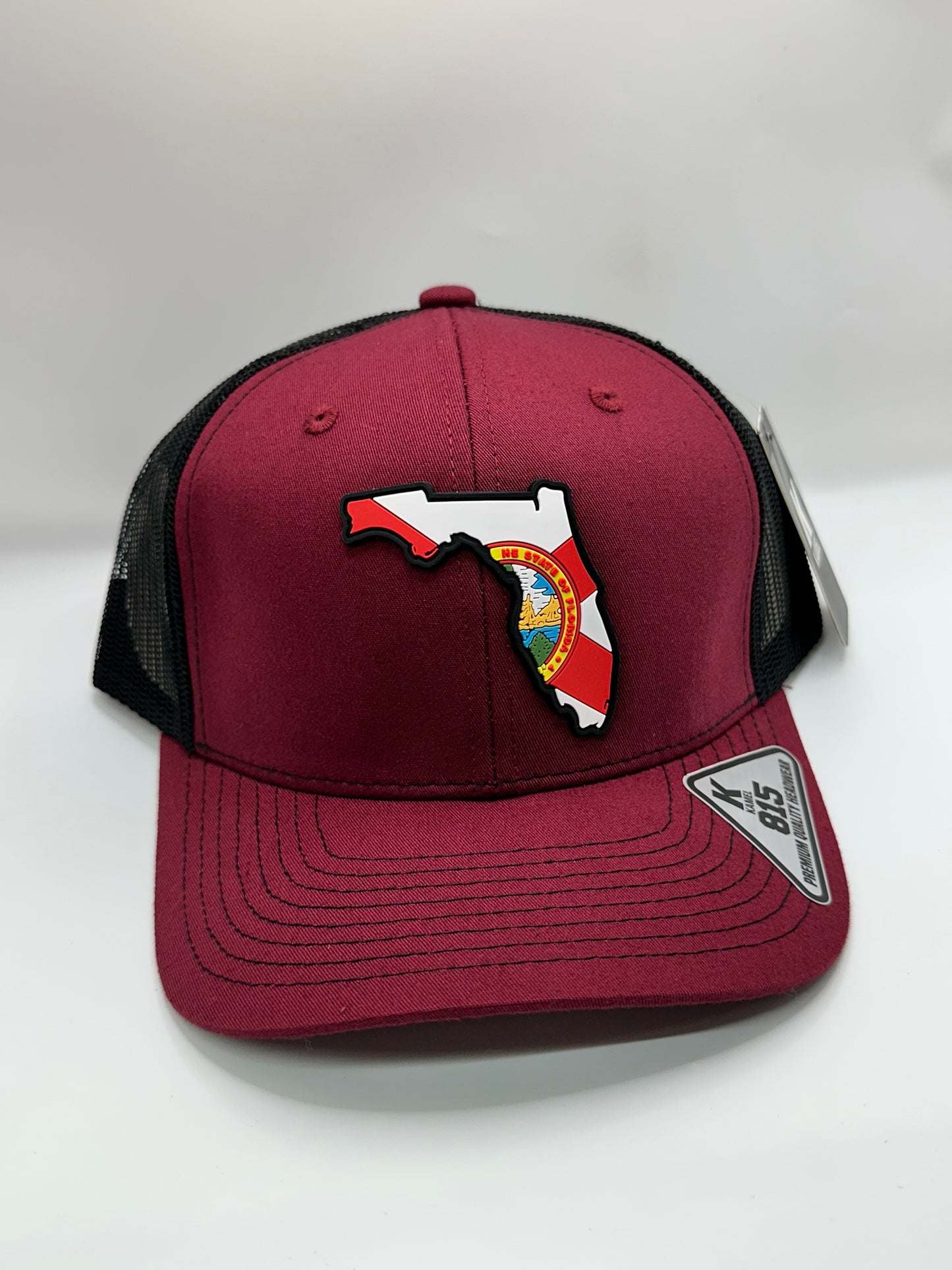 Florida State Flag PVC Patch Kamel 815 Snapback Mesh Trucker Cap Slight Curve Hat Structured Mesh Back Adjustable Baseball Hat